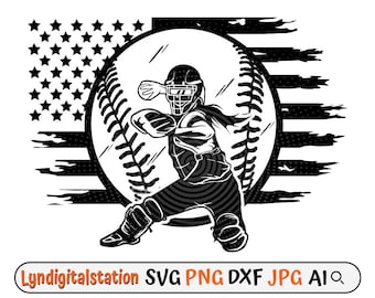 US Softball Player Svg | First-base player Clipart | Shortstop Cut File | Pitcher Stencil | Softball Team T-shirt Design | Catcher Dxf | Png