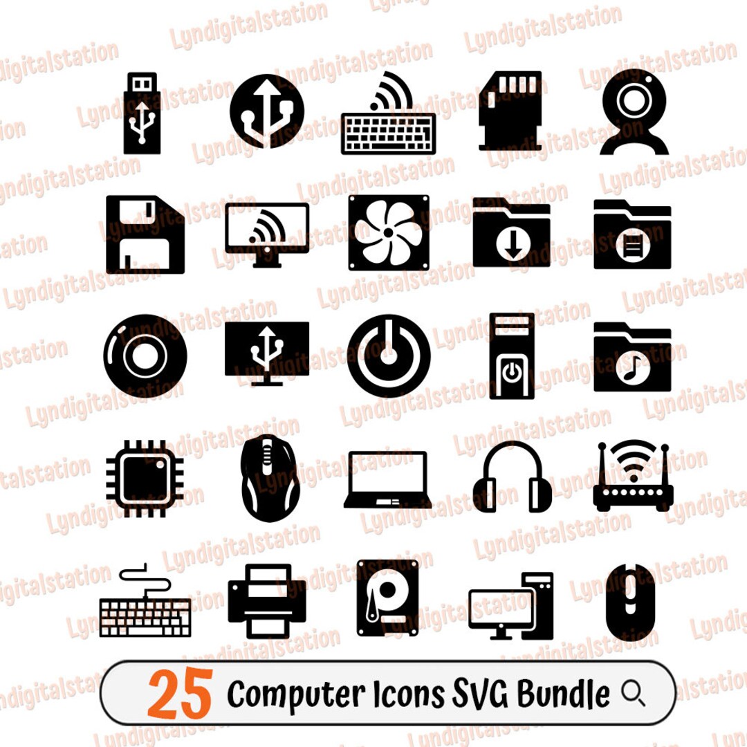 25 Computer Icons Bundles Svg | Technology Clipart | Data Network Cut ...