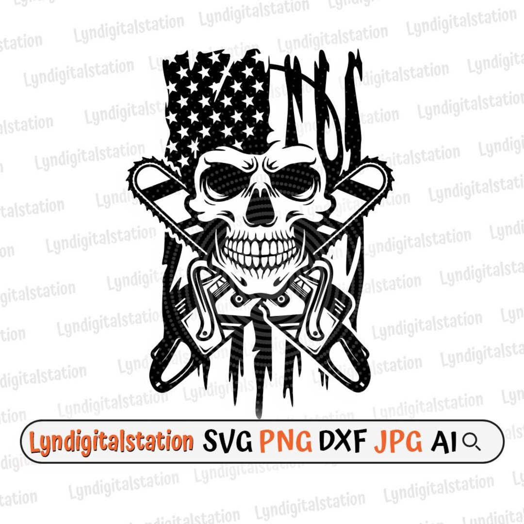 US Chainsaw Skull Svg | Crossed Chain Saw Clipart | Saw Cut File ...