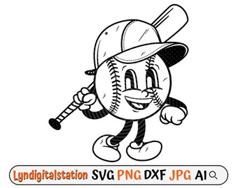 Baseball Mini Svg | Walking Baseball Clipart | Baseball Bat Cut File | Baseball Game T-shirt Design | Baseball Cap Dxf | Happy Baseball Png