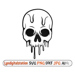 Dripping Skull Svg | Melting Skeleton Clipart | Human Skeleton Cut File | Skull Stencil | Halloween T-shirt Design | Skull Head Dxf | Png