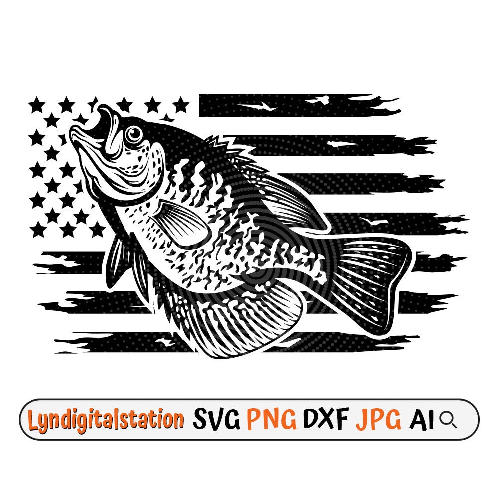 US Crappie Fish Svg | Sun Fish Clipart | Outdoor Fishing Cut File | Fisherman Catch Stencil | Fishing T-shirt Design Dxf | Marine Life Png
