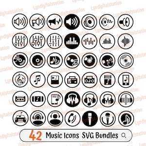 42 Music Icon Bundles Svg | Music Player Clipart | Headphone Cut File | Music Stencil | Music Recording T-shirt Design | Speaker Dxf | Png
