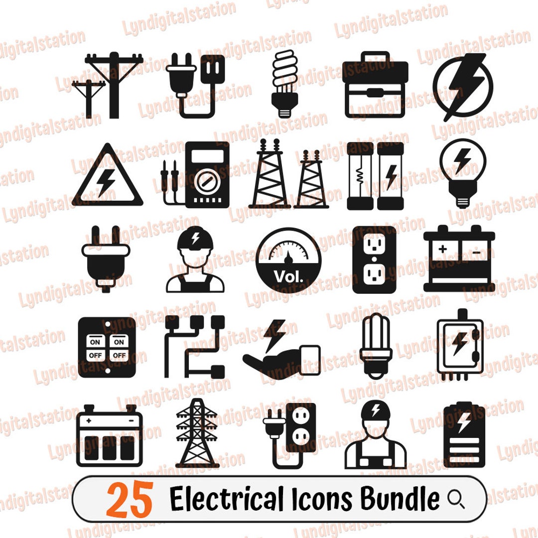 25 Electrical Icons Bundles Svg | Power Transmission Clipart | Voltage ...