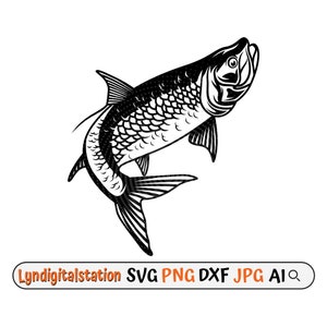 Tarpon Fish Svg | Tarpon Fishing Clipart | Fishing Cut File | Ray-finned fish Stencil | Fisherman T-shirt Design | Angler Dad Gift Dxf | Png