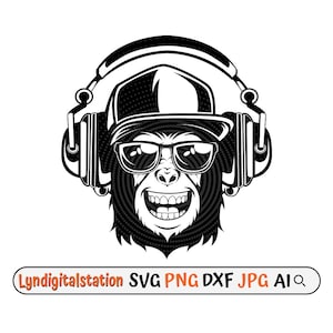 Monkey LifeStyle with Cap Svg | Hipster Ape Clipart | Musician Gorilla Cut File | Music Lover Ape Stencil | Monkey Tshirt Design | Dxf | Png