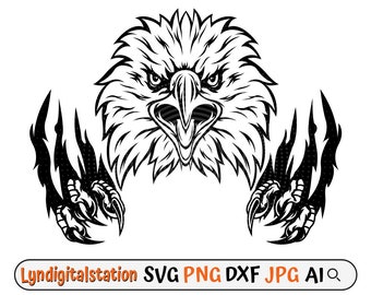 Eagle Angry Scratch Claw Svg | Clipart de garra de águia | Arquivo de corte de arranhão de águia careca | Design da camisa do estêncil da cara da águia americana | Dxf | png