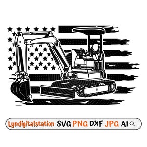 US Mini Excavator Svg | Heavy Equipment Clipart | Construction Vehicle Cut File | Skid Steer Stencil | US Loader T-shirt Design | Dxf | Png