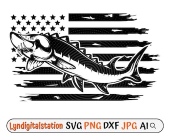 US Sturgeon Fish Svg | Sturgeon Fishing Clipart | US Ray-finned fish Cut File | Angler Stencil | Lake Sturgeon  T-shirt Design | Dxf | Png