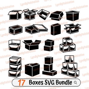 17 Boxes Bundles Svg | Clipart kształtu | Plik do cięcia magazynu | Szablon pudełka tekturowego | Projekt koszulki z dostawą | Pudełko tekturowe Dxf | Png