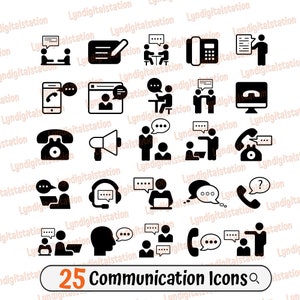 25 Communication Icons Bundles Svg | Telephone Clipart | Mobile Phone Cut File | Technology Stencil | Marketing T-shirt Design | Dxf | Png