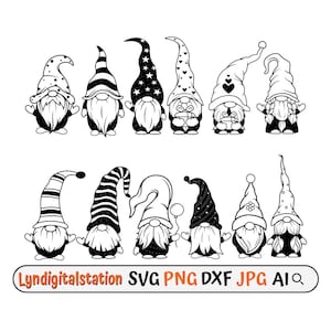 12 Gnomes Svg | Christmas Gnomes Clipart | Garden Ornament Cut File | Earth Spirit Stencil | Mythological Creature Tshirt Design | Dxf | Png