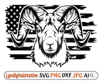 US Ram Svg | Farm Animal Clipart | Mountain Sheep Cut File | Wild Animal Stencil | Male Bighorn Sheep T-shirt Design | Zodiac Sign Dxf | Png