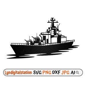 Warship Svg | Battleship Clipart | Military Ship Cut File | Combatant Ship Stencil | Destroyer T-shirt Design | Naval Warfare Dxf | Png