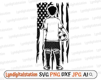 US Fußball Kind geschnitten Datei | Fußball Spiel Clipart | Personalisierte Name Cut-Datei | Fußball Spieler Schablone | Fußball Team T-Shirt Design | US Flagge Dxf | Png