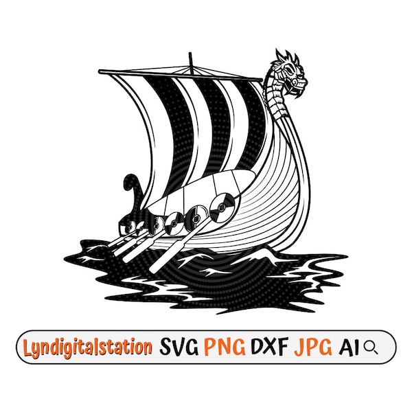 Wikinger Boot | Wikinger Schiff Clipart | Drachenboot Datei | Uralte nordische Boot Schablone | Seeschiff T-Shirt Design | Langschiff Dxf | Png
