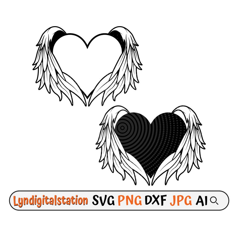 Angel Wings with Heart Tattoo Design