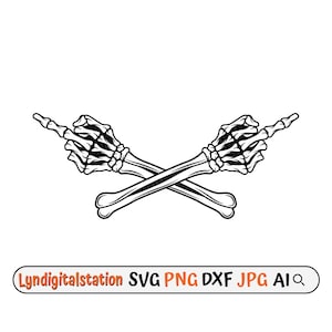 Puede incluir: Una ilustración en blanco y negro de dos manos de esqueleto cruzadas haciendo el dedo medio.