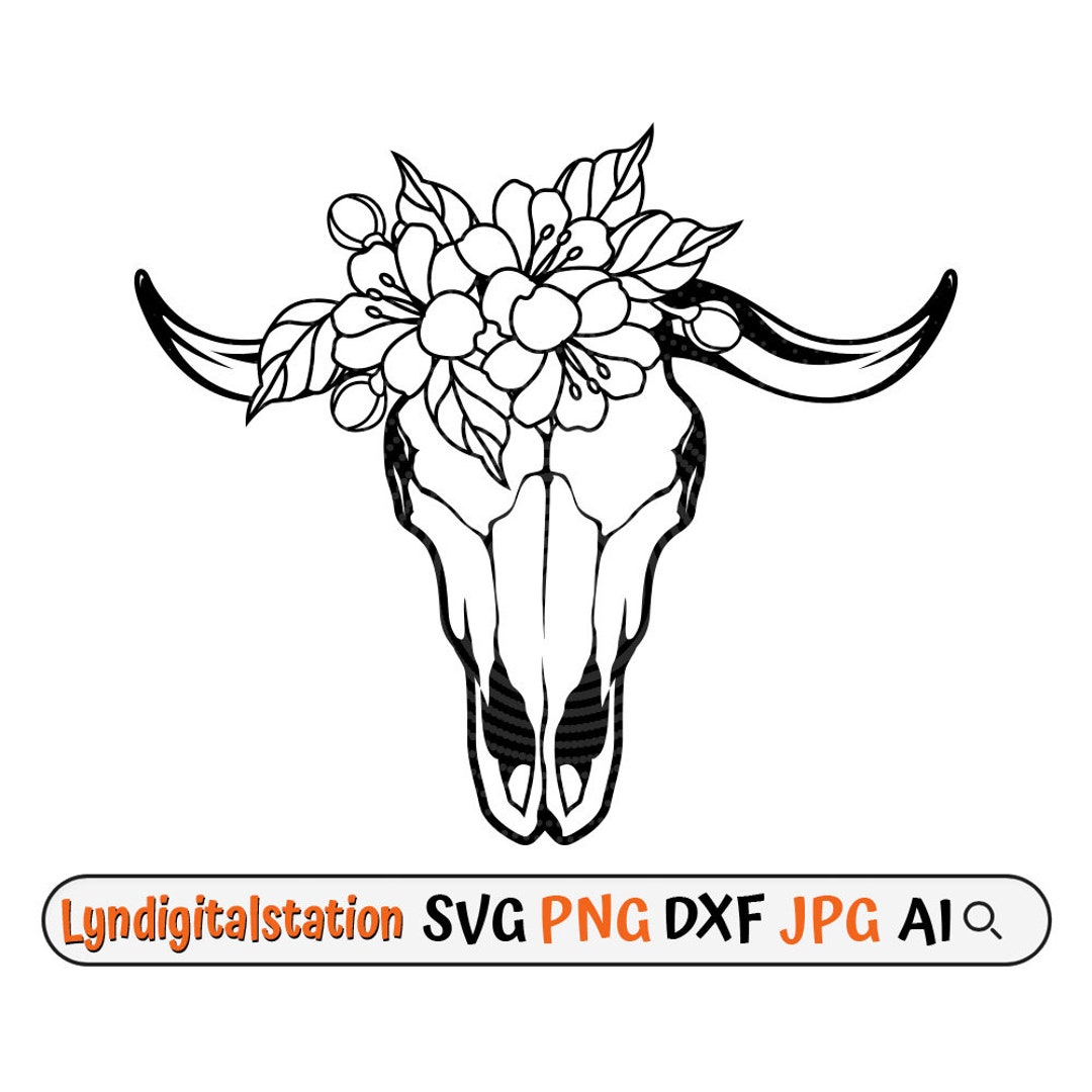 Bull Skull Floral Svg Skull Bull Clipart Flowering Cow Skull Cut File