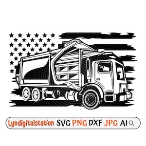 US Müllwagen SVG | Abfallsammler Clipart | LKW-Operator Cut File | Trash Truck Schablone | Abfallentsorgung T-Shirt Design | Dxf | Png
