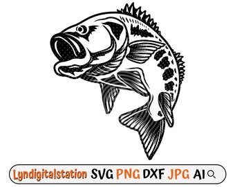 Bass Fish Svg | Fishing Dad Gift Clipart | Outdoor Bass Fishing Cut File | Lake Fishing Stencil | River Fish T-shirt Design | Fish Dxf | Png