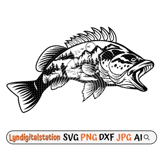 Outdoor Bass Fish Svg, Fishing Big Tournament T-shirt Design Png, Bass Cut  File, Angler Dad Gift Idea, Small Angling Stencil, Marine Life 