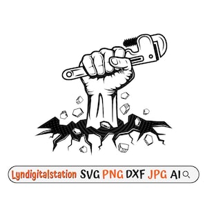 Fist Plumbing Tools Svg | Plumbing Clipart | Hand Fist Cut File | Hand Smashing Floor Stencil | Plumber shirt Design | Pipe Wrench Dxf | Png