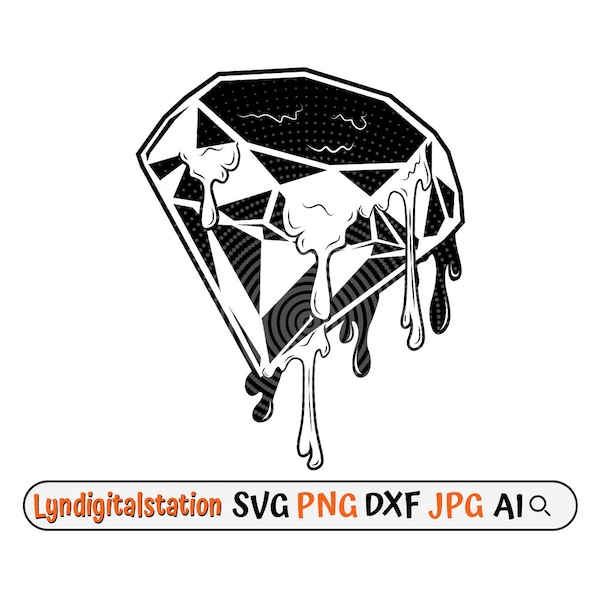 Diamond Melting Svg | Dripping Diamon Clipart | Crystal Gems Cut File | Precious Jewel Stencil | Mineral T-shirt Design | Treasure Dxf | Png