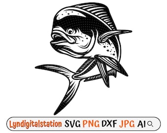Mahi Fish Svg | Dolphin Fish Clipart | Acrobatic game fish Cut File | Angling Stencil | Angler Dad Tshirt Design | Salt Water Fish Dxf | Png