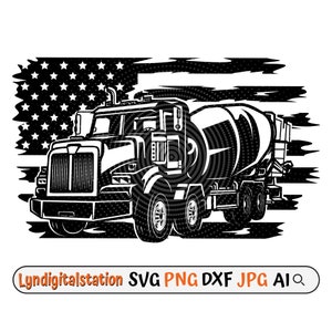 US Cement Mixer Truck Svg | Mixer Truck Clipart | Construction Truck Cut File | Heavy Truck Stencil | Truck Driver Tshirt Design | Dxf | Png
