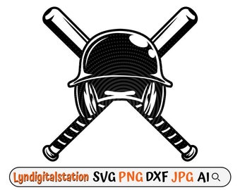 Baseball Svg | Baseball Bat Clipart | Baseball  Cut File | Baseball Cap Stencil | Crossed Baseball Bat with Cap T-shirt Design | Dxf | Png
