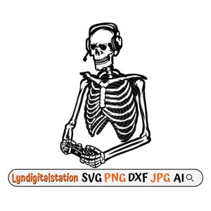 Skeleton Playing Svg | Playing Skeleton Car Clipart | Skeleton Cut File | Human Skeleton Stencil | Horror T-shirt Design | Headset Dxf | Png
