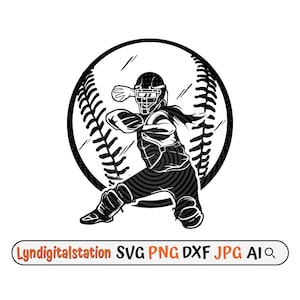Jogador de softball Svg | Clipart de jogo de bola | Arquivo de corte de shortstop | Estêncil de 3 golpes | Design de camiseta da equipe de softball | Apanhador Dxf | Jarro Png