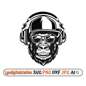 Ape LifeStyle with Cap Svg | Hipster Monkey Clipart | Musician Gorilla Cut File | Music Lover Ape Stencil | Monkey Tshirt Design | Dxf | Png
