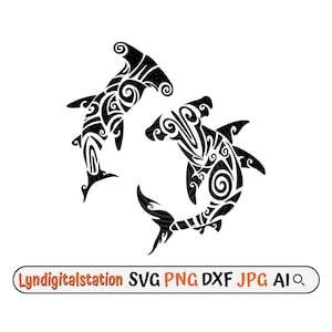 Polynesian Tribal Hammerhead Svg | Hammerhead Clipart | Tribal Sea Animal Cut File | Marine Life Stencil | Shark T-shirt Design | Dxf | Png
