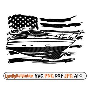 US Yacht Svg | Speed Boat Clipart | Luxury Yachts Cut File | Recreational watercraft Stencil | Sailor Tshirt Design | Sailing Boat Dxf | Png