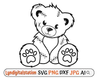 Teddy with stiches svg, teddy bear clipart, toy t-shirt design png, stuffed toy cut file, sad hipster life stencil, cute gangster teddy dxf