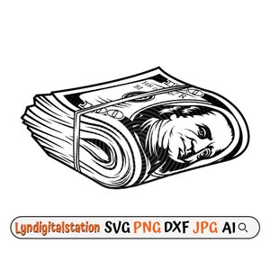 Dollar Bill Svg | Clipart d&#39;argent empilé | Fichier de coupe de facture pliée | Pochoir millionnaire | Design de T-shirt Argent | Argent groupé Dxf | Richesse Png