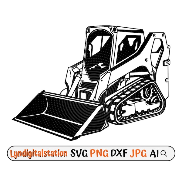 Piste Skid Steer Svg | Clipart de chargeuses compactes | Fichier de coupe de véhicule de construction | Pochoir pour équipement lourd | T-shirt Design | Dxf | PNG