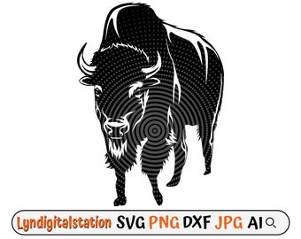 Buffalo américain Svg | Clipart de boeuf sauvage | Fichier de coupe American Bison Buffalo | Pochoir animal sauvage | Conception de t-shirt d'animaux en plein air | Dxf | PNG