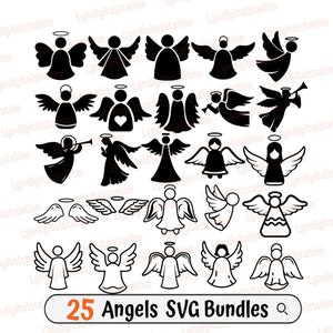 25 Angel Wings Bundles  Svg | Halo Clipart | Memorial Cut File | Feather Stencil | Angel Halo & Wings shirt Design | In Memory of  Dxf | Png