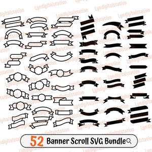 52 Banner Scroll Bundles Svg | Ribbon Clipart | Banner Cut File | Border Stencil | Decorative T-shirt Design | Dxf | Png