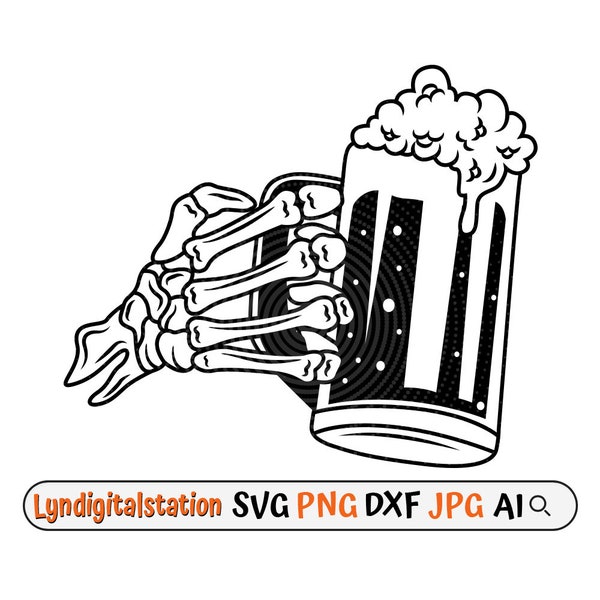 Skeleton Hand Holding Beer Svg | Skeleton Hand Clipart | Beer Mug Cut File | Beer Foam Stencil | Beer Overload T-shirt Design | Dxf | Png