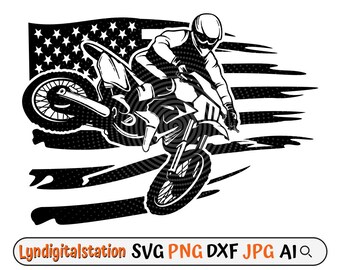 US Motocross Svg |  Off Road Motorcycle Racing Clipart | Dirt Bike Cut File | US Sport Stencil | Motocross Rider T-shirt Design | Dxf | Png