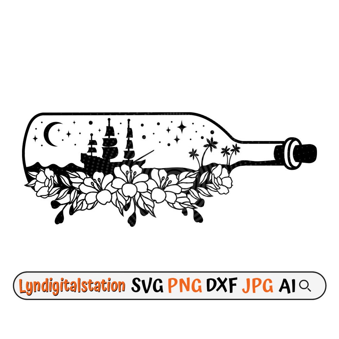 Ship in Bottle Svg | Bottle Ship Clipart | Floral Bottleship Cut File ...