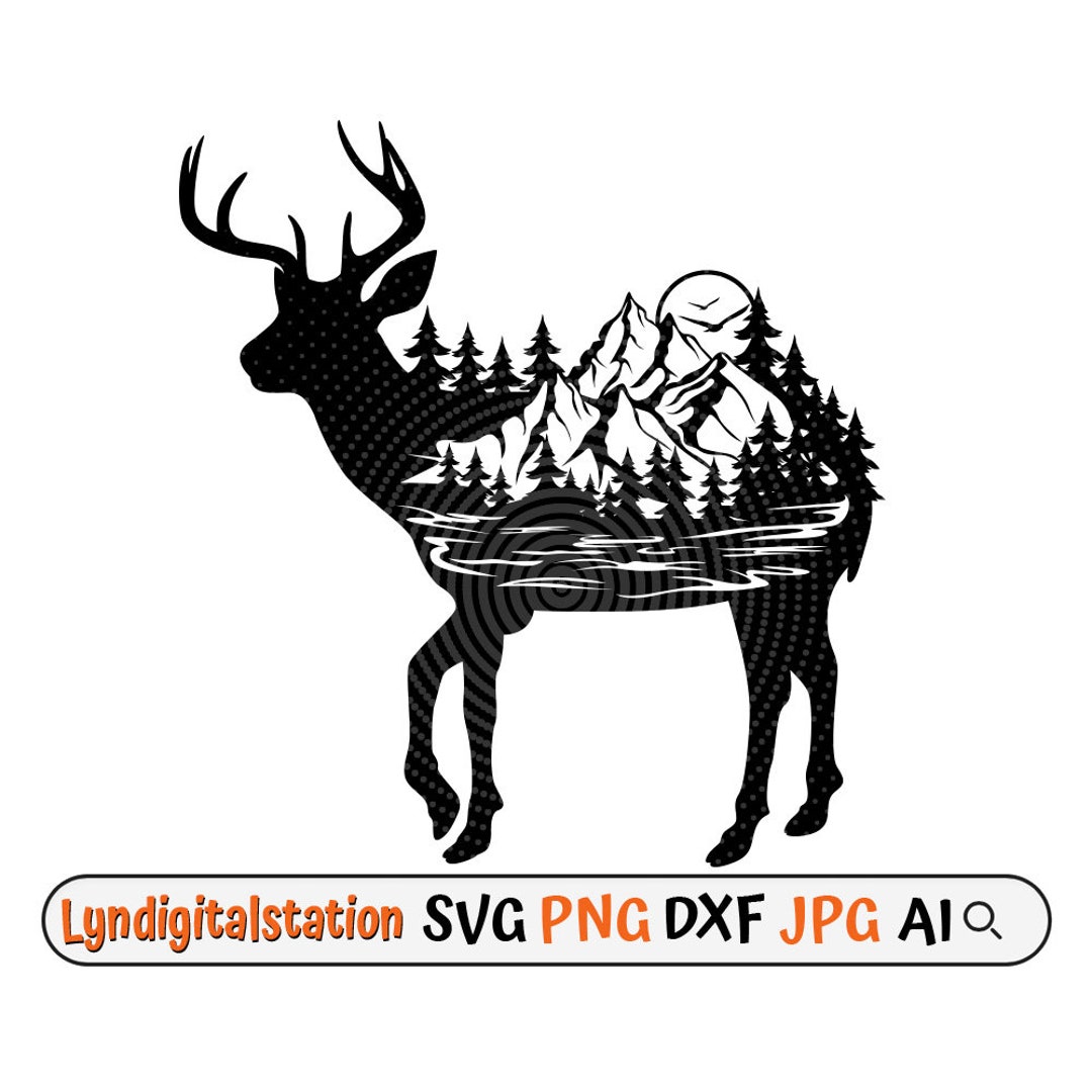 Deer Mountain Scene Svg | Deer Clipart | Mountain Sunset Cut File ...
