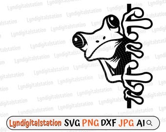 Frosch-Svg | Kröten Clipart | Schwanzlose Lurche Schnittdatei | Tier Schablone | Frosch T-Shirt Design | Kröte Peek a Boo Dxf | Png