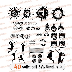 40 バレーボール バンドル SVG | 燃えるようなバレーボール クリップアート | スポーツ カット ファイル | バレーボール ステンシル | チーム T シャツ デザイン | スパイカー DXF | PNG