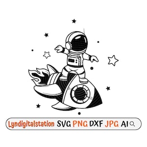 Astronaut Svg | Astronaut on a Rocket Ship Clipart | Rocket Ship Cut File | Astor Riding Rocket Stencil | Spaceman Tshirt Design | Dxf | Png