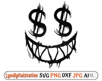 Scary Smile Svg | Scary Smile with USD Eye Clipart | Creepy Face Cut File | Dollar Sign Stencil | Dollar Sign Smile shirt Design | Dxf | Png